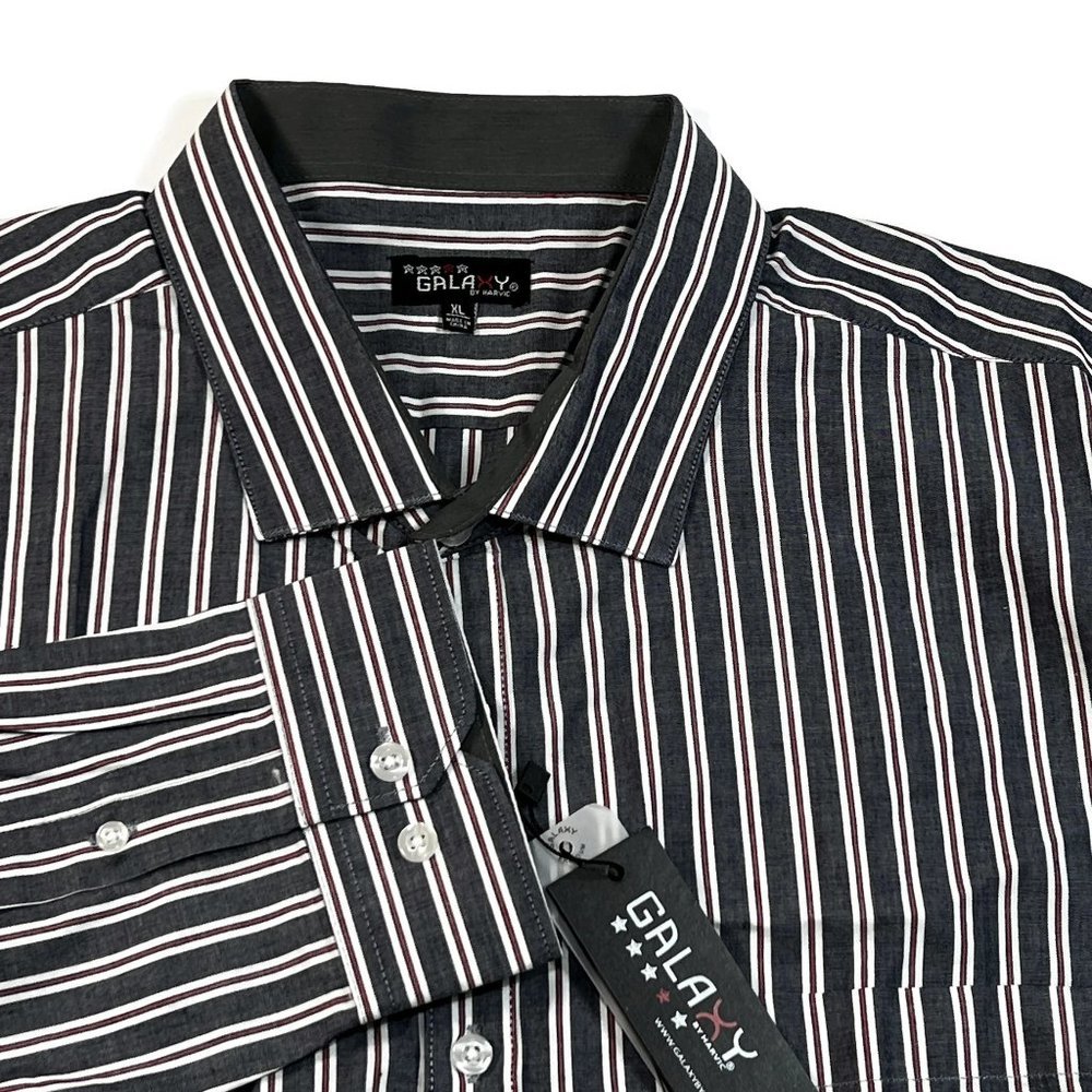 Galaxy by Harvic Mens Button Up Shirt XL Slim Navy Striped Long Sleeve New NWT